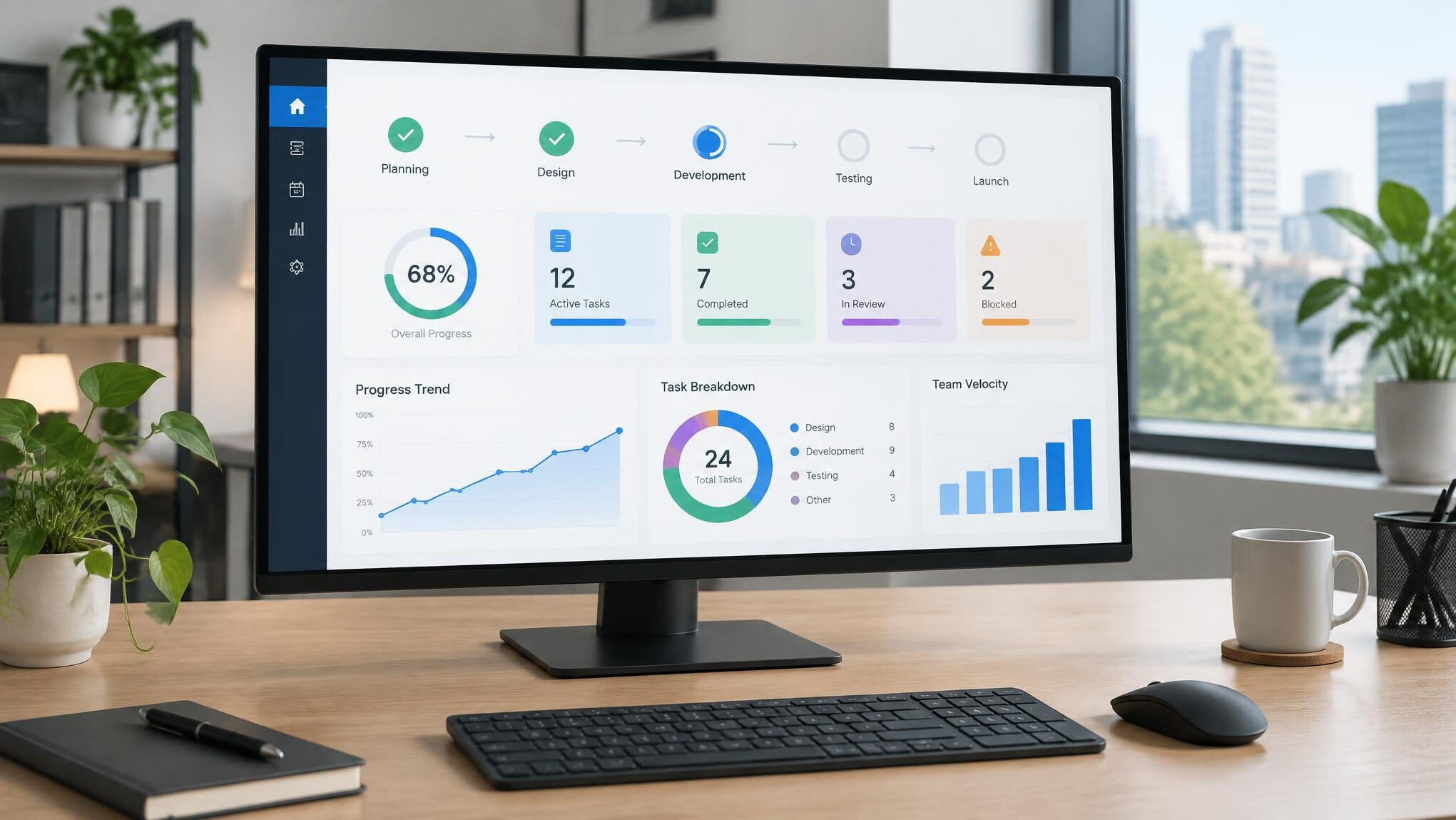 Dashboard showing project workflow on a screen