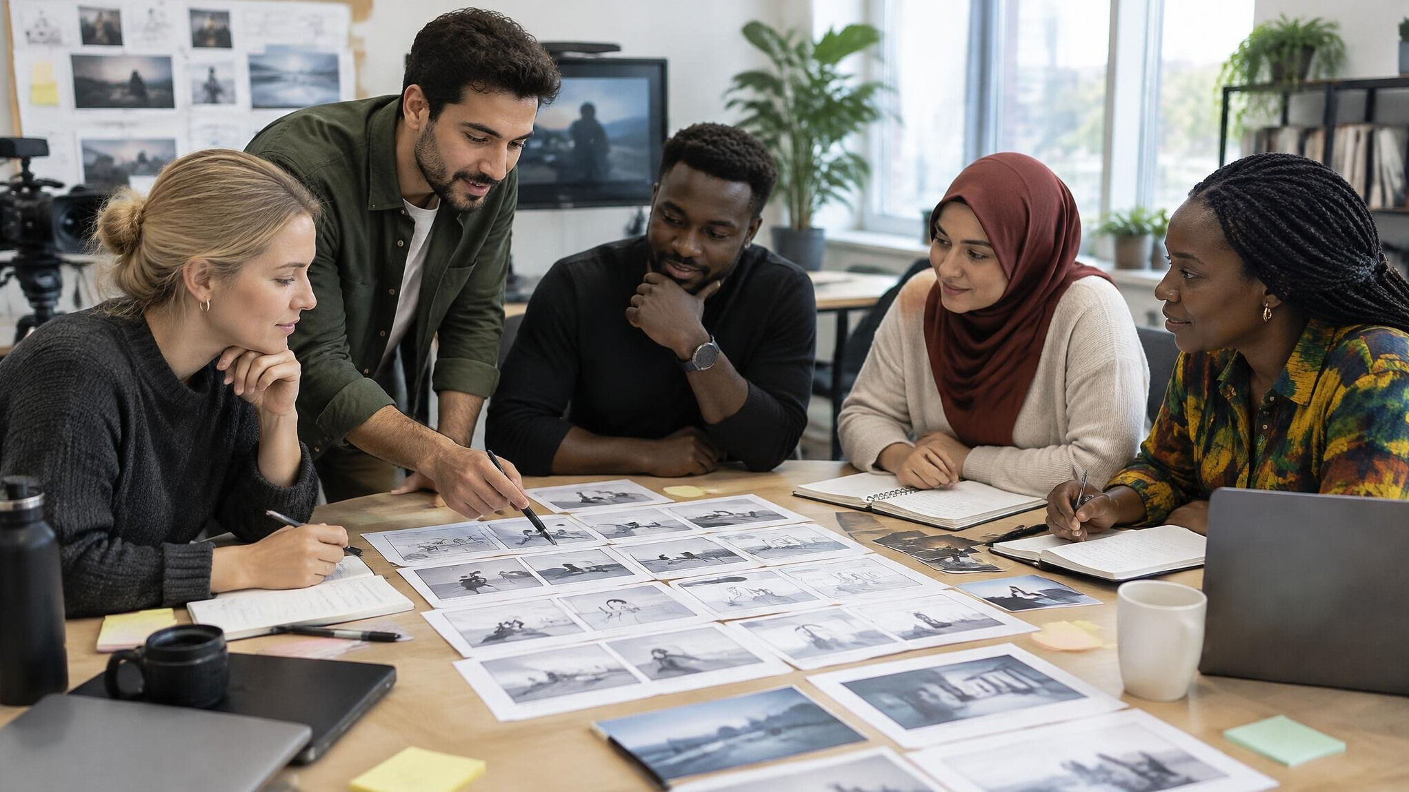 Team collaborating around a table in a creative office